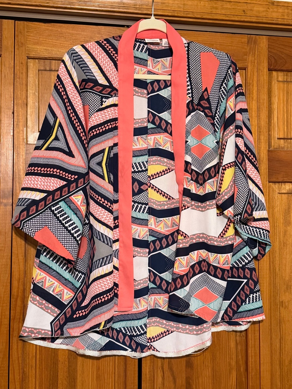 Cato Coral-Trim Geometric Open Cover up